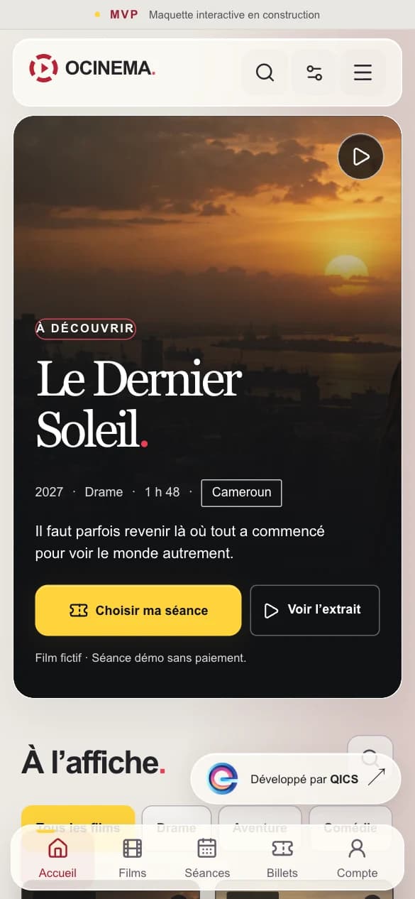 Accueil sur téléphone